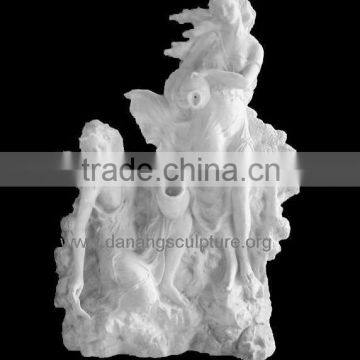 Beautiful young girl garden stone water feature