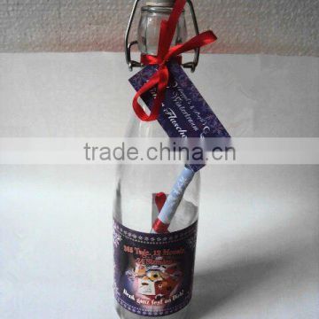 decal glass water bottle, oil bottle print pattern on with plastic cork and iron