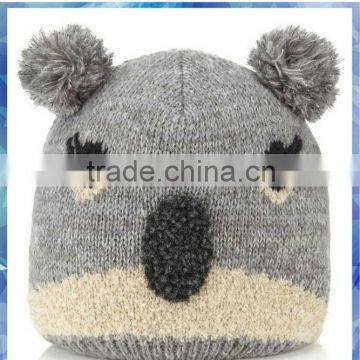 Koala face pom pom adult animal knitted hat