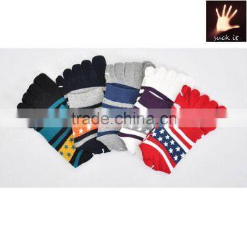 Spring Men's Striped Stars Creative Five Toe Short Cotton Casual Socks