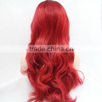 Dark Black to Burgundy Wavy Synthetic Lace Front Wig Glueless Ombre Celebrity Front Lace Wig Blonde photo-2