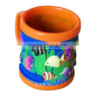 Country Style Embossed Pretty Flower and Lovely Bee 2D Soft Pvc Mug photo-4