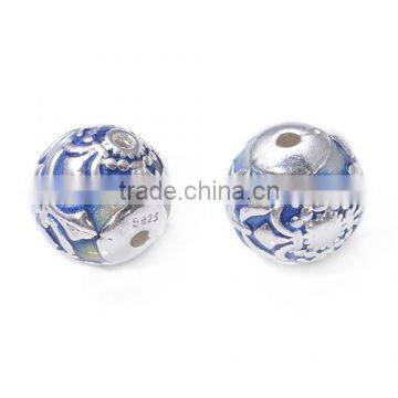 200pcs Silver and Blue Enameled Brass Beads ethnic jewelry handmade beads wholesale loose beads 12.9*12.6mm