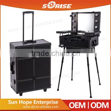 Sunrise Best Selling Pro PVC Trolley Makeup Artist Portable Studio with Lights Mirror and Leg                        
                                                Quality Choice