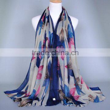 High quality 2016 floral petals printed voile beach scarf