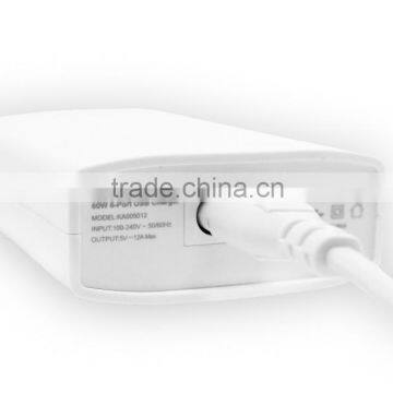 Intelligent Charging IC 12A Muilt 6 Port USB Travel Charger CE FCC ROHS