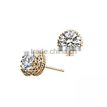 Christmas Eve Decoration Earrings Jewelry Gold Silver Plated Single Precious Stone Bezel Setting Crown Stud Earrings For Lady