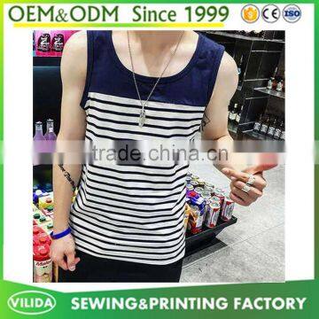 hot sale high quality cotton sportgym vest man's fashion stripe vest