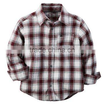 OEM classic high quality one pocket long sleeve cotton casual kids/children new pattern check shirt