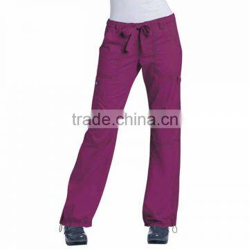 Two Pockets Elastic Waist Medical Scrub Pants with self fabric drawstring