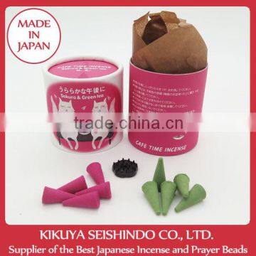 Nippon Kodo, Cafe Time relaxation incense, Sakura and Green Tea, cone incense, incense stand included, 10 pieces