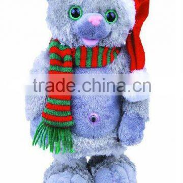 Singing Cat with X'mas hat, shaking shoulder & feet, electronic & movement plush toys