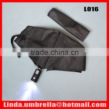 [L016] 3 folding automatic open&close LED umbrella with torch handle