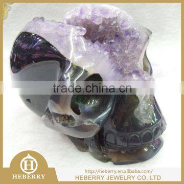 top quality Hand Carved Natural Amethyst Crystal Geode Crystal Skull for sale