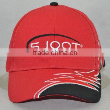 Guangzhou hat factory professional custom 6 panel / 100% cotton / / embroidery logo/brim gear shape/red baseball cap