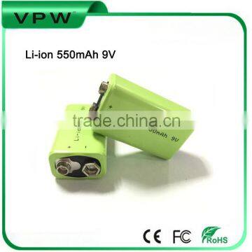 Rechargeable 9V 550mAh Li-ion Battery Li-polymer Battery for Remote control toy