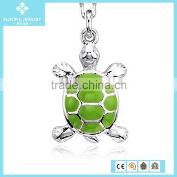 Jewelry Supply Royal Green Color Turtle Charm in Sterling Silver