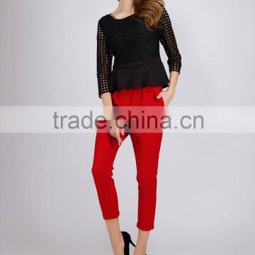 PRETTY STEPS 2016 hot sexy design fashion womans tight long sleeve twill mesh blouse black