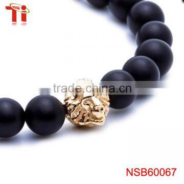 8mm Black Natural Matt Onxy Beads Lion Head Charm Bracelet, Most Popular Stainless Steel Jewelry Bracelet for Men photo-4