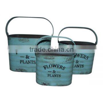 Vintage Set of 3 Metal Flower Pot Metal Planter Metal Garden Pot