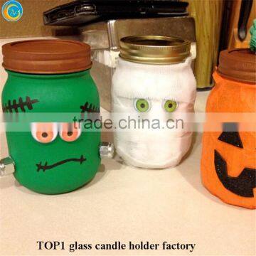 Halloween Party Favor Frosted Glass Candle Jars Painted Mason Jars photo-6