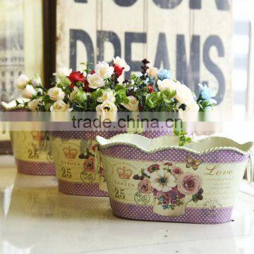 Colorful Indoor Festival Decorative Oval Metal Flower Pot