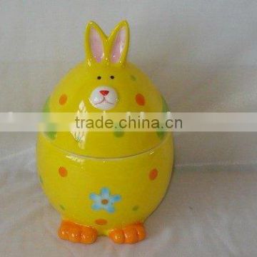 Ceramic easter rabbit jar hand painted yellow color