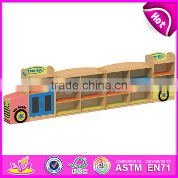 New design cartoon bus shape multi storage shelf wooden kids storage cabinet W08C208