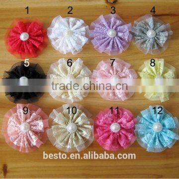 beautiful and lovely lace flowers pearl center for baby girl's