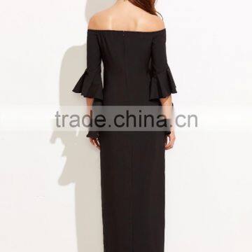 Women off Shoulder Ruffle Sleeve Maxi Dress Latest Western Dress Patterns for Girls photo-2