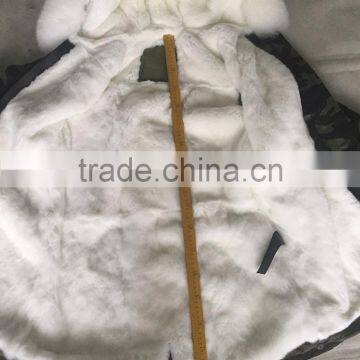 CX-G-P-08B Fox Trim Hood Women Real Rex Rabbit Fur Lining Fur Parka Jacket photo-6