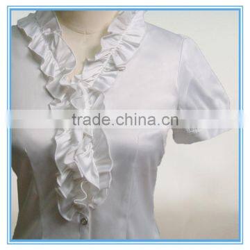 Grace Ruffle Neck Design Silk White Shirt For Ladies photo-3