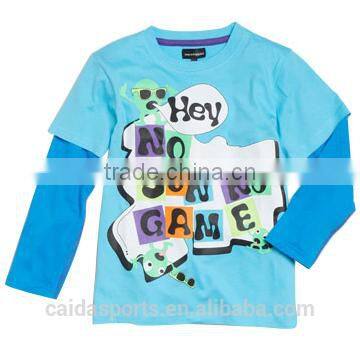 2015 sky blue 100% cotton long sleeve children's T-shirt