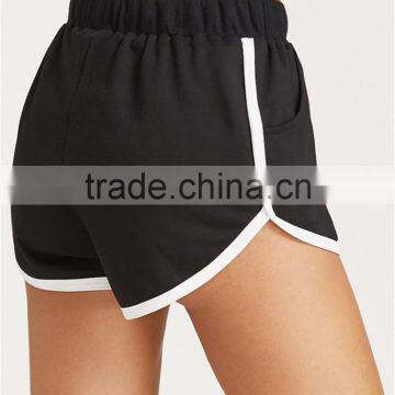 MGOO Black Drawstring Waist Contrast Binding Dolphin Shorts Sport Cotton Shorts Plain Hot Shorts photo-2