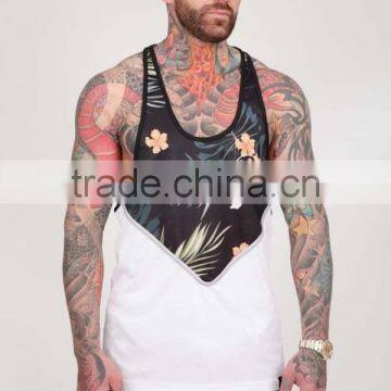 New Arrival Fashion Mens Sublimation Printed Tank Top Half Cut Floral Racerback Vest Longline Tank Top Wholesale Hip Hop Top