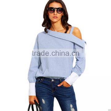 latest slash neck light blue fashion shirt pretty girl