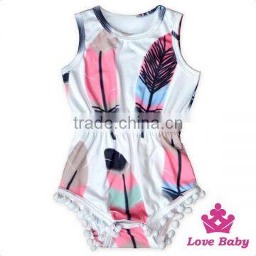 2LLY-098 Lovebaby Wholesale Beautiful Leaf Sleeveless Pom Pom Romper With Headband for Easter photo-2