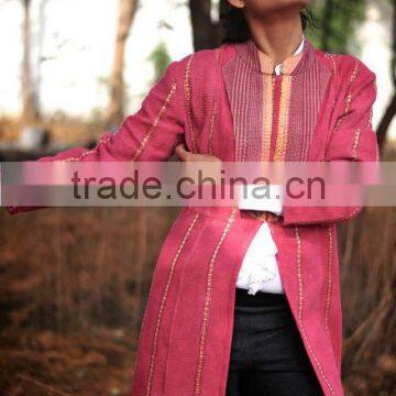 Vintage Kantha Long Jacket in Fuchsia & Gold ~ Extra Extra Large