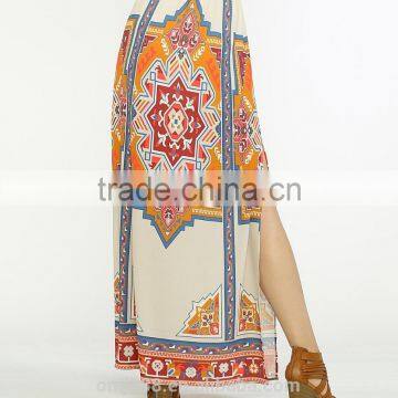 2017 OEM Photo Ladies Floral Print Long Maxi Side Slit Skirt photo-4