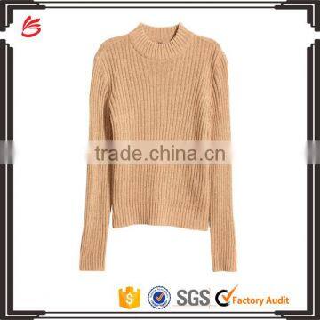 Slim Fitted Tightly Knitted Blank Design Medium High Neck Women Knitwear