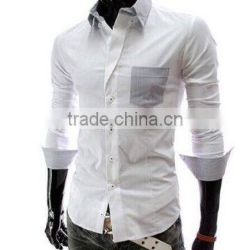 New Mens Long Sleeve Contrast Color Slim Fit Casual Shirt photo-3