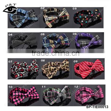 Mixed Color Fashion Leopard Plaid Striped Bow Tie Imitated Silk Neck Bowtie for Men Women