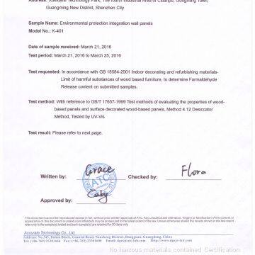 No harzous materials contained Certification