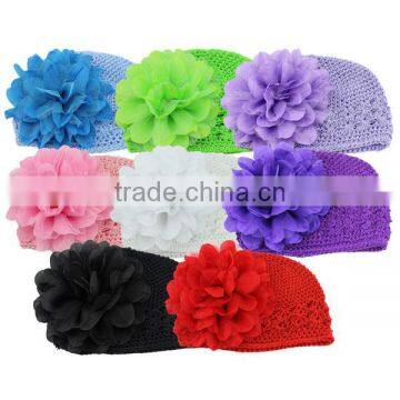 fashion hand crocheted beanie baby hat with flower