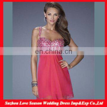 HC4273 The Whole Sale A LIne Sleeveless Sweetheart Chiffon Crystal Cocktail Party Diamond Empire Shine Women's Enening Dresses