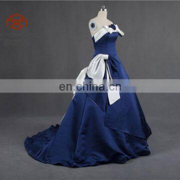 OEM Service Off Shoulder Low Back Ruffle Ball Gown Prom Dress With Bow photo-3