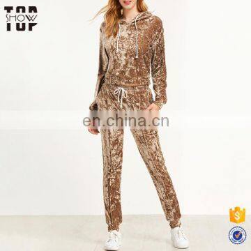 Brown crushed velvet suits designs custom wholesale new design track suit women