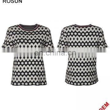 Acrylic Flat Knitted Sweater for Women as Stripe Collar Short Sleeve Polka Dot T-shirt of Latest Design Girls Top photo-5