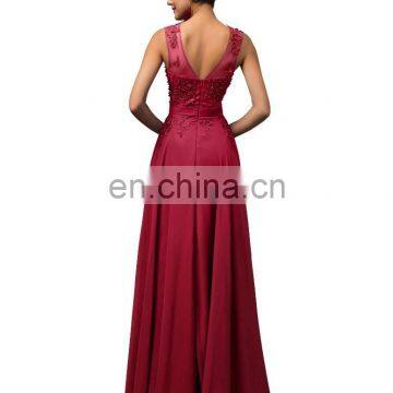 Grace Karin Long A-line Chiffon Sleeveless Women Formal Wine Red Prom Dress Abendkleider CL007555-5 photo-4