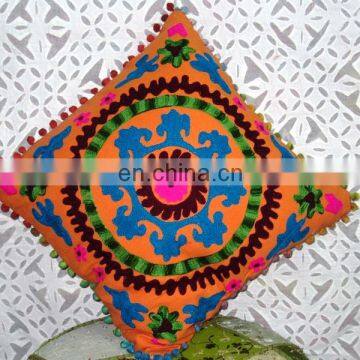 Hot Summer sale_Handmade Embroidery Suzani cushion cover_New Indian pom-pom designer pillows for home textiles_home decor..